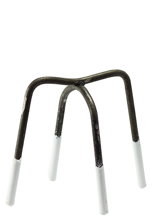 White plastic tipped reinforcing wire bar chair against a white background